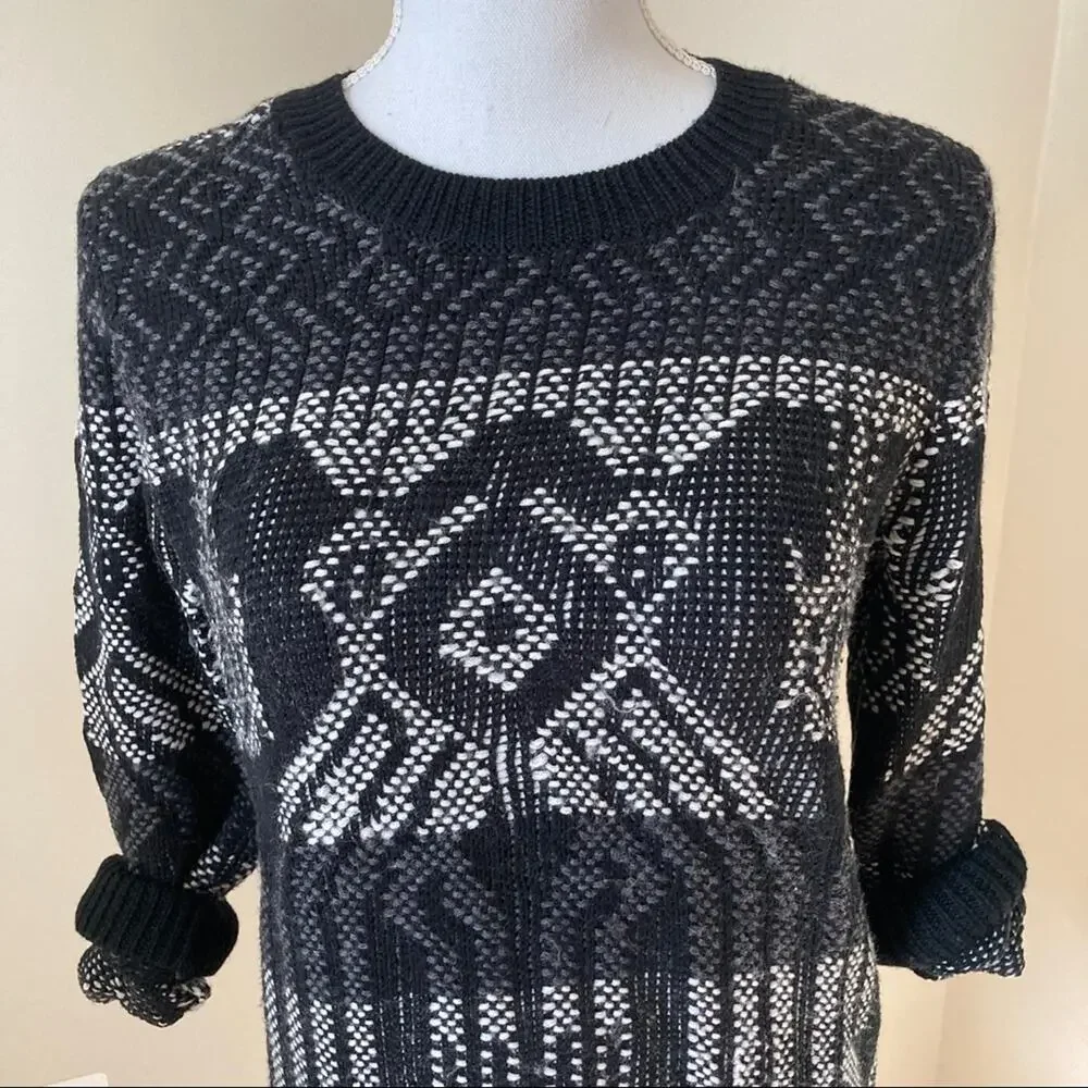 J. Crew Sweater Mix Stitch Blanket XS Black White